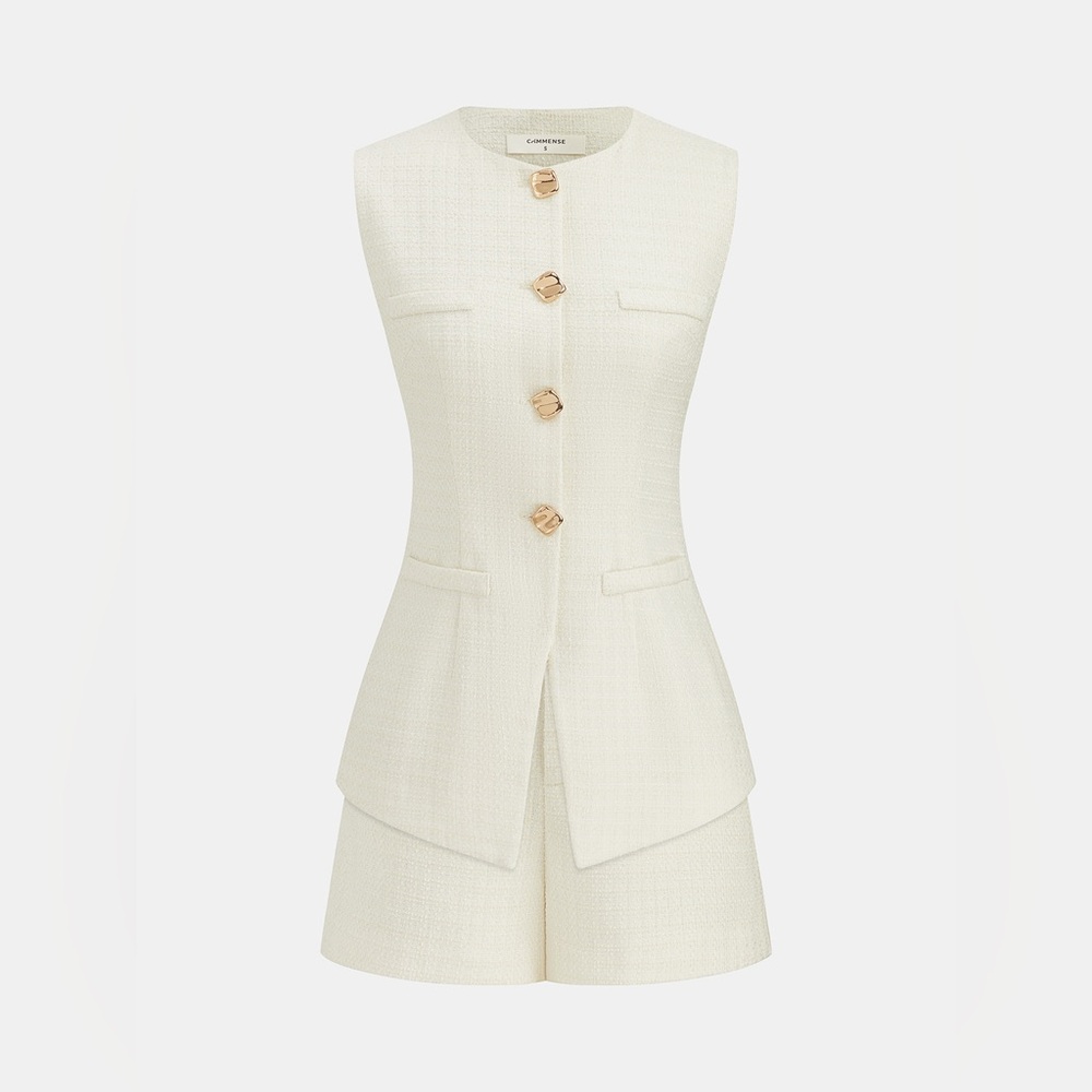 Commense Metal Button Tweed Vest & Shorts Set - Picture 3 of 6